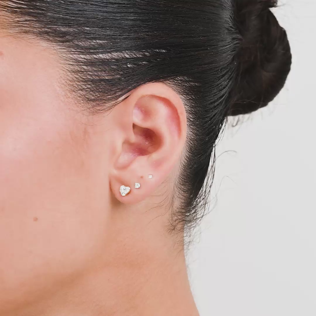Pave Heart Diamond Stud Earrings