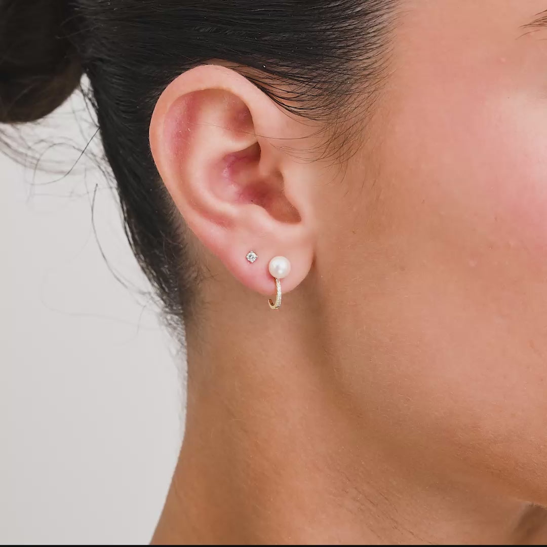 Cultured  Pearl & Diamond Ear Wrap Stud Earrings