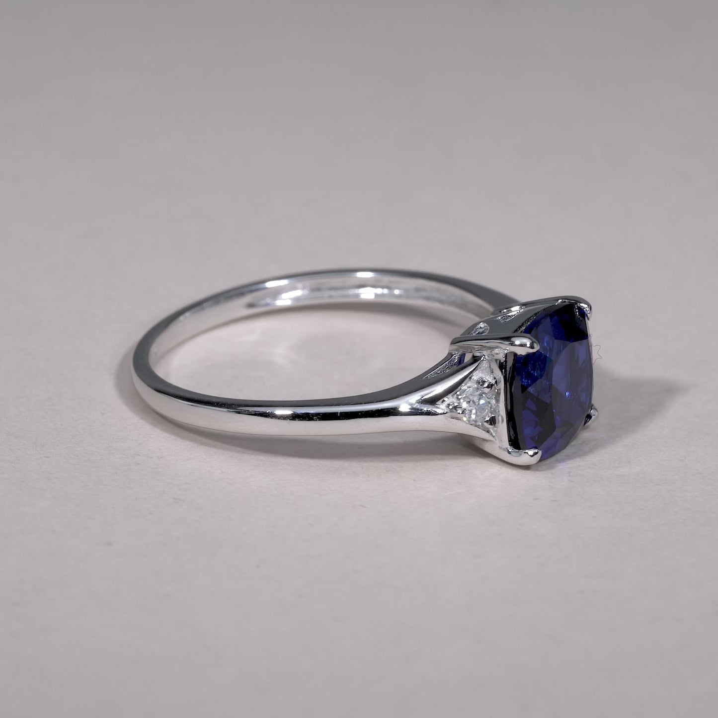 Solitaire Cushion Cut Gemstone & Diamond Ring