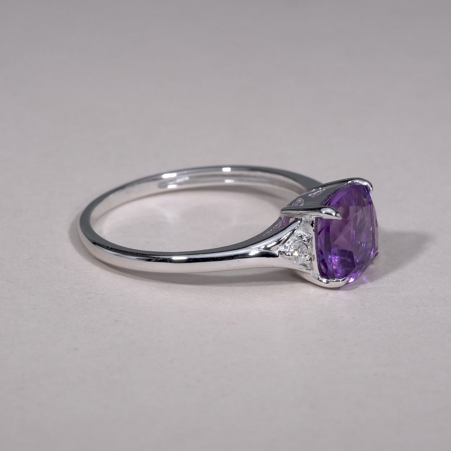 Solitaire Cushion Cut Gemstone & Diamond Ring
