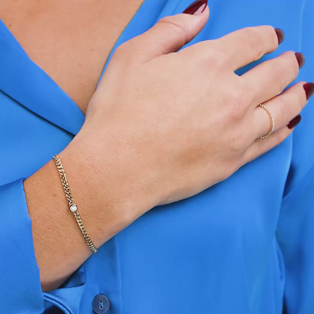 Cuban Link Bracelet with Solitaire Diamond Bracelet