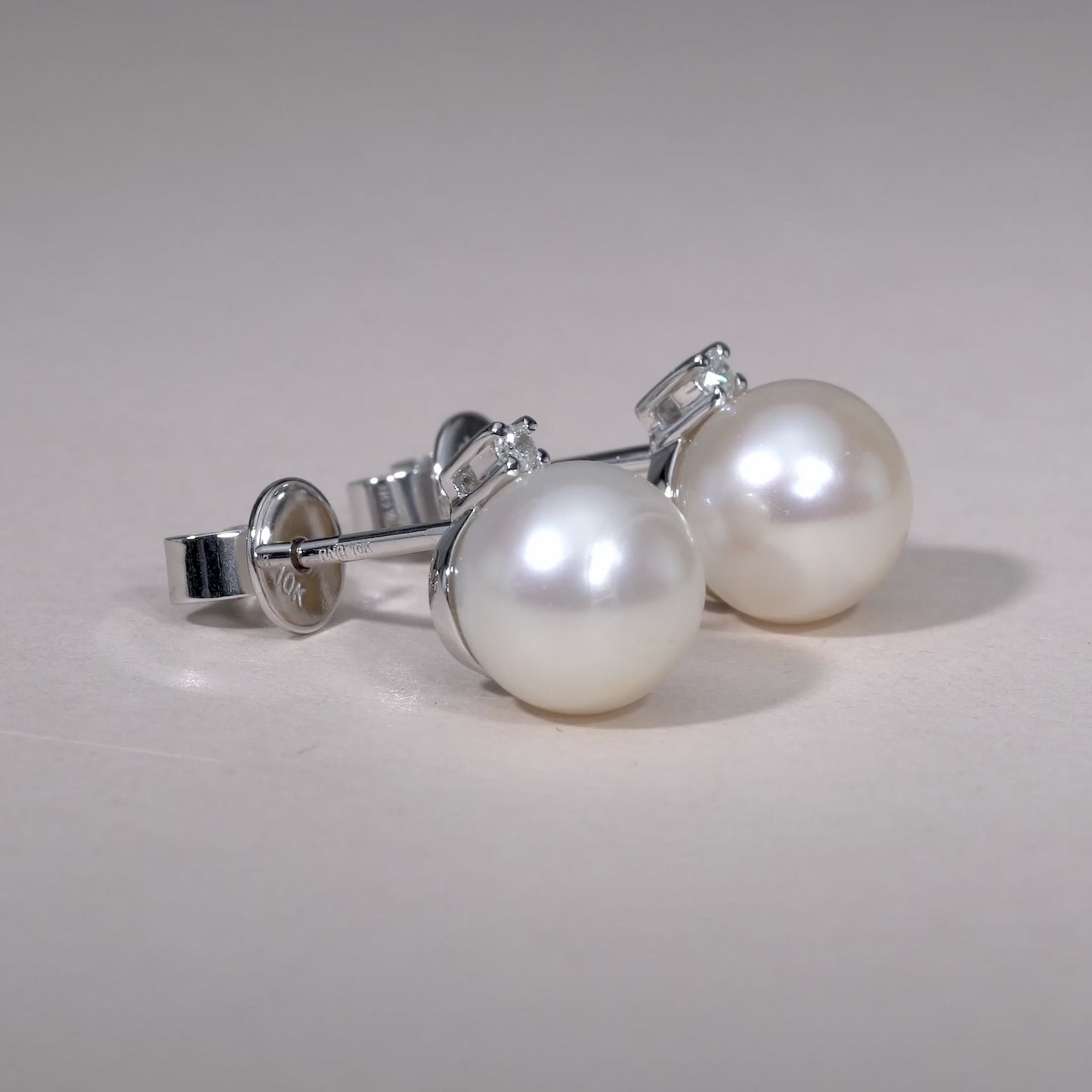 Cultured  Pearl & Diamond Stud Earrings
