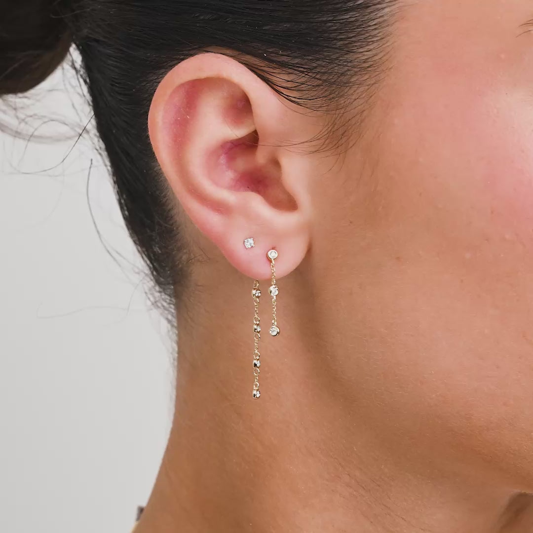 Double Chain Diamond Bezel Dangle Earrings